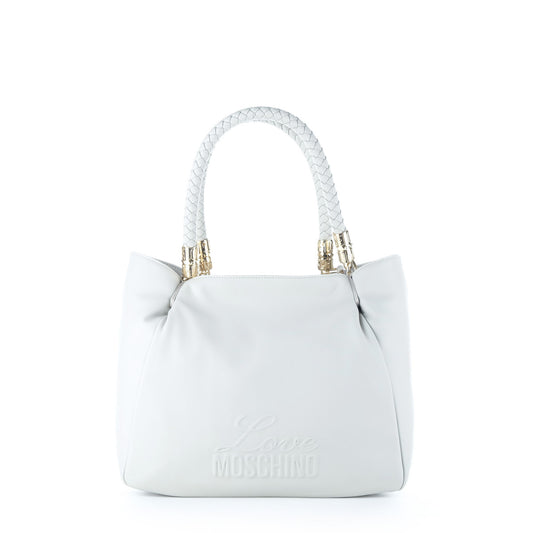 Bolsa de Ombro Love Moschino Branca com Alça Entrançada e Detalhes Dourados