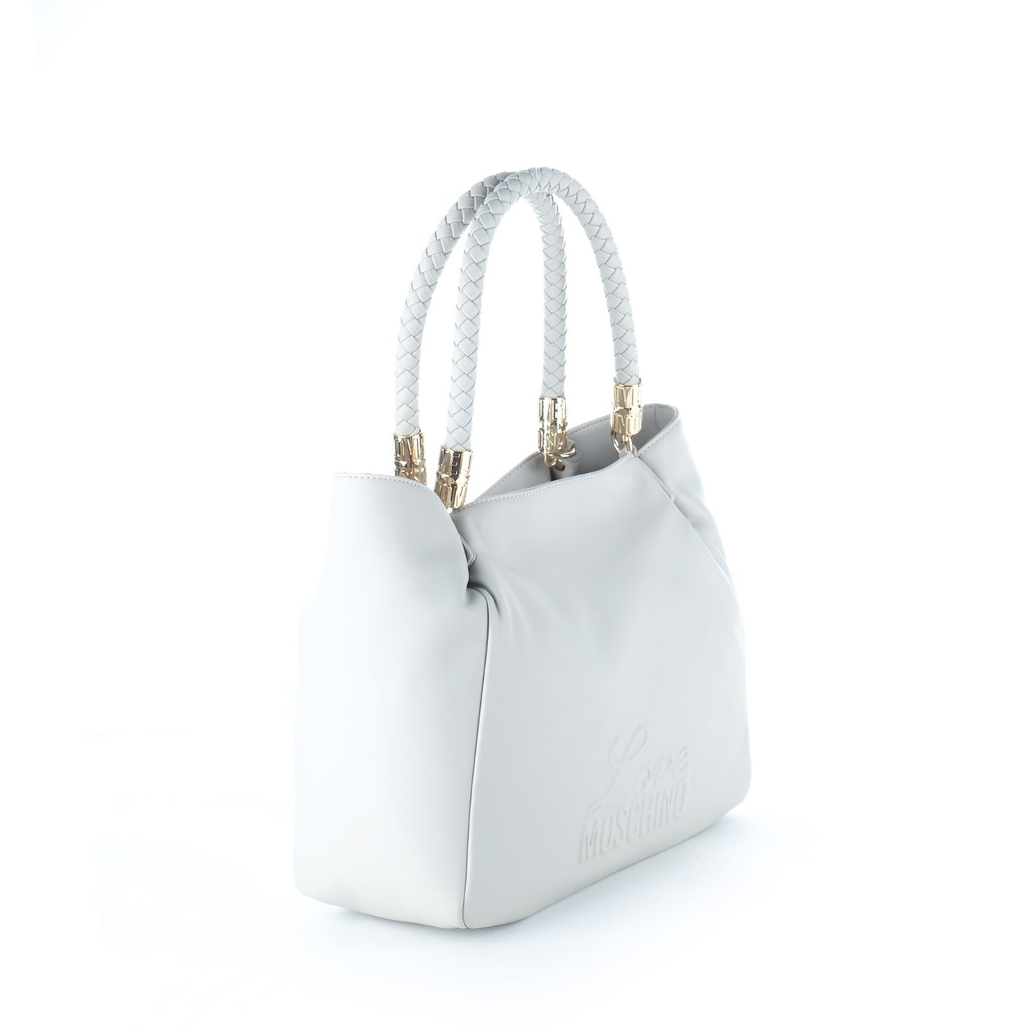 Bolsa de Ombro Love Moschino Branca com Alça Entrançada e Detalhes Dourados