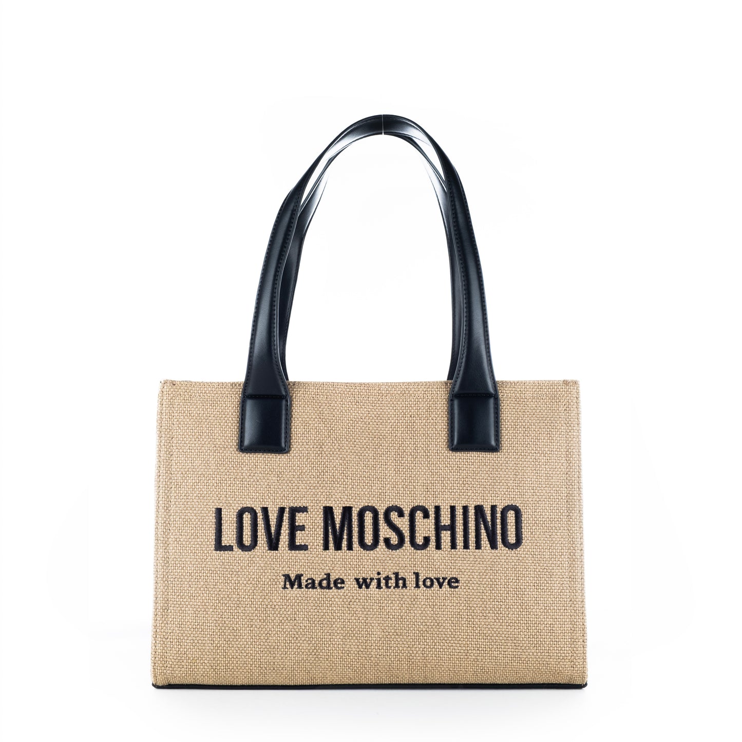 Bolsa Tote Love Moschino Bege Matelassê com Logo e Alças Pretas