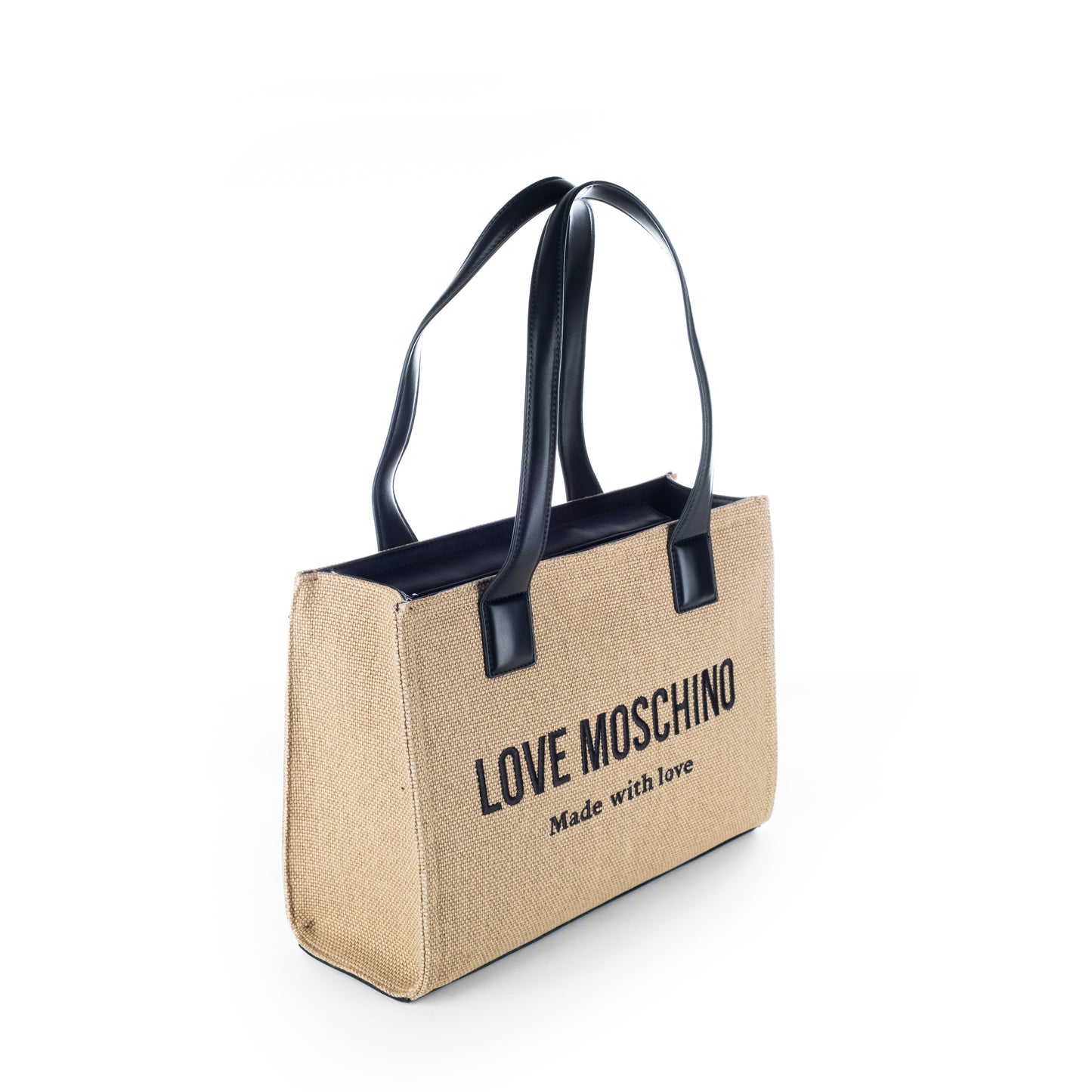 Bolsa Tote Love Moschino Bege Matelassê com Logo e Alças Pretas