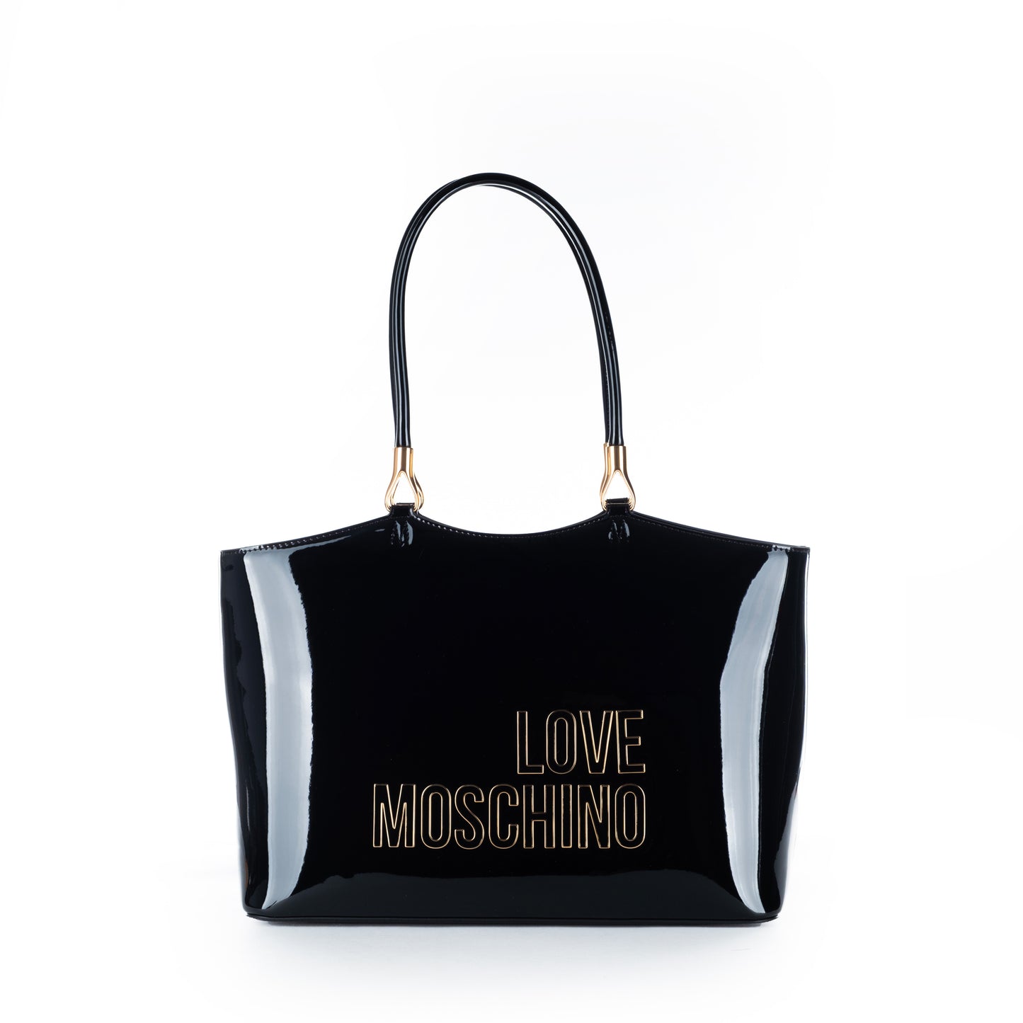 Bolsa Tote Love Moschino Preta com Logo Dourado e Alça de Ombro
