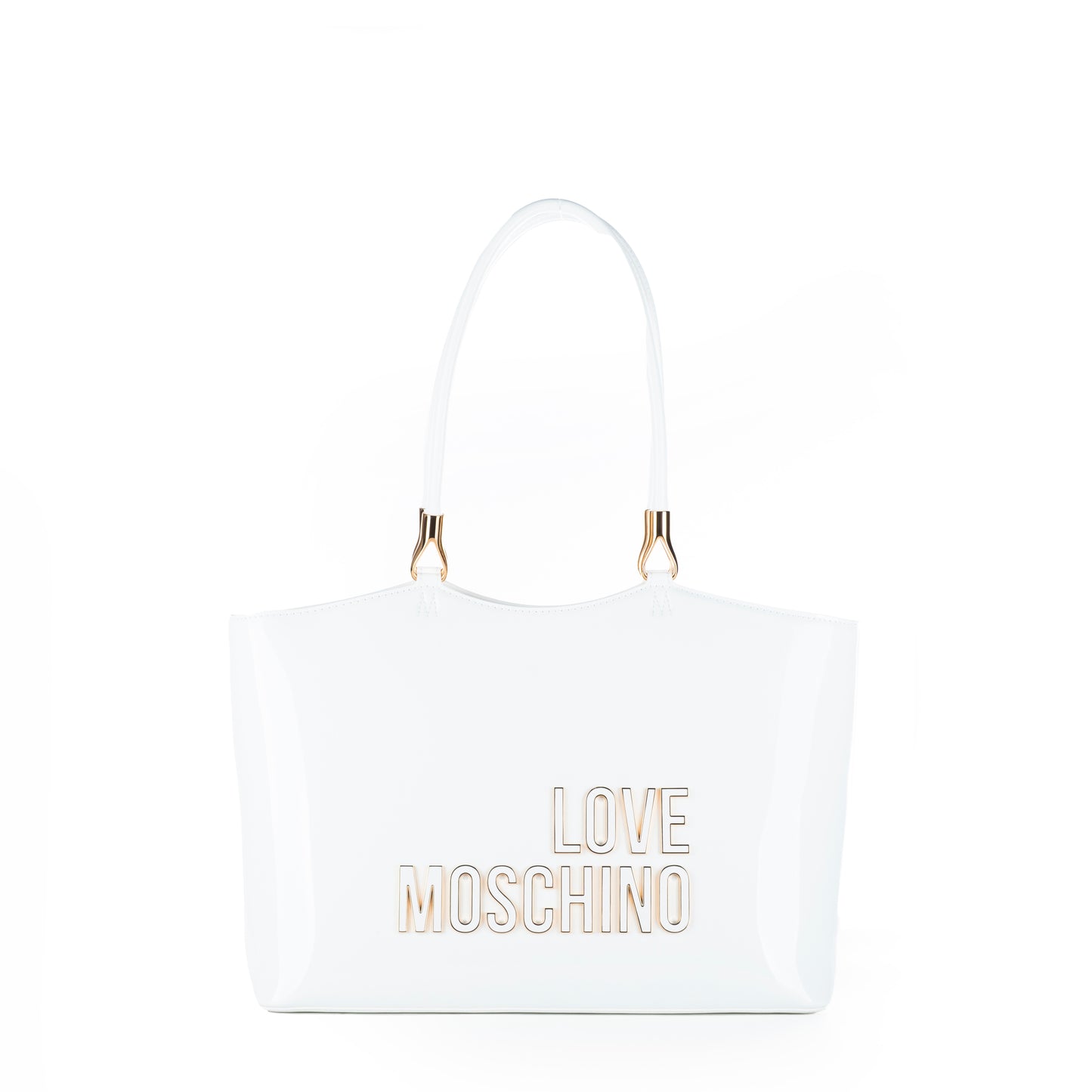 Bolsa Tote Love Moschino Branca com Logo Dourado e Alça de Ombro