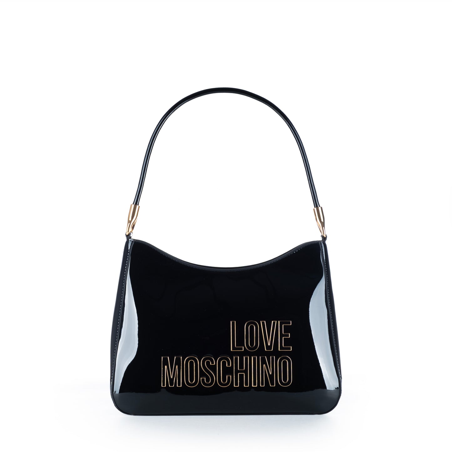 Bolsa de Ombro Love Moschino Preta com Logo Dourado e Design Curvo