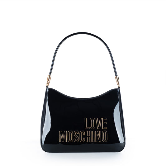 Bolsa de Ombro Love Moschino Preta com Logo Dourado e Design Curvo