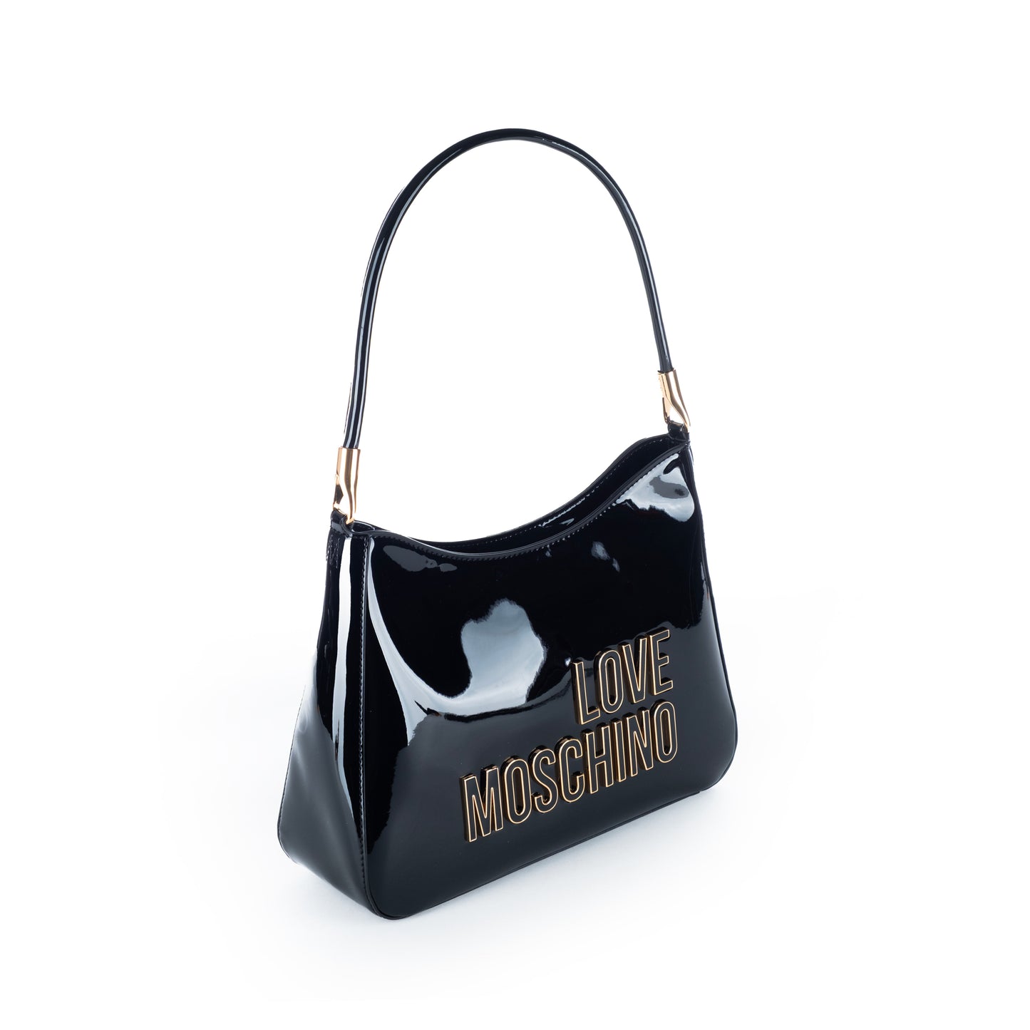 Bolsa de Ombro Love Moschino Preta com Logo Dourado e Design Curvo