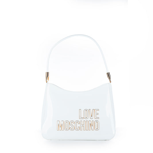 Bolsa de Ombro Love Moschino Branca com Logo Dourado e Design Curvo