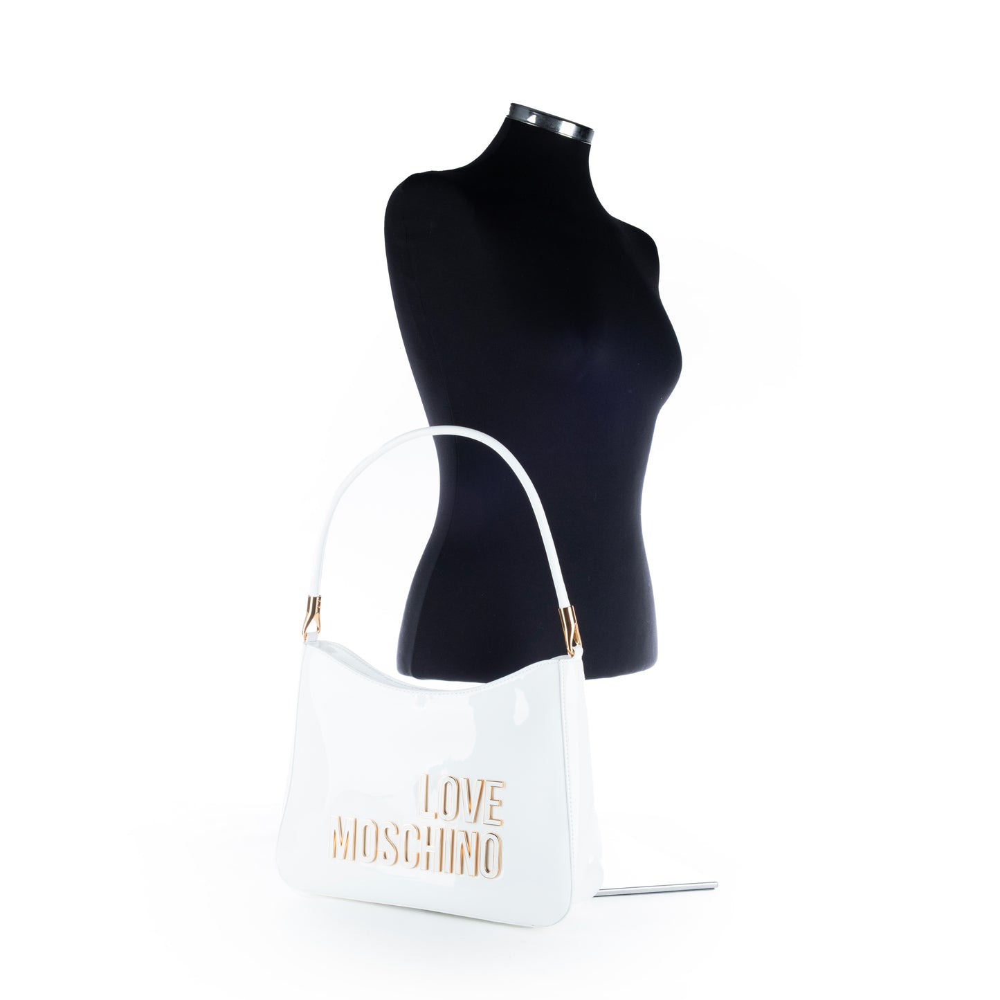 Bolsa de Ombro Love Moschino Branca com Logo Dourado e Design Curvo