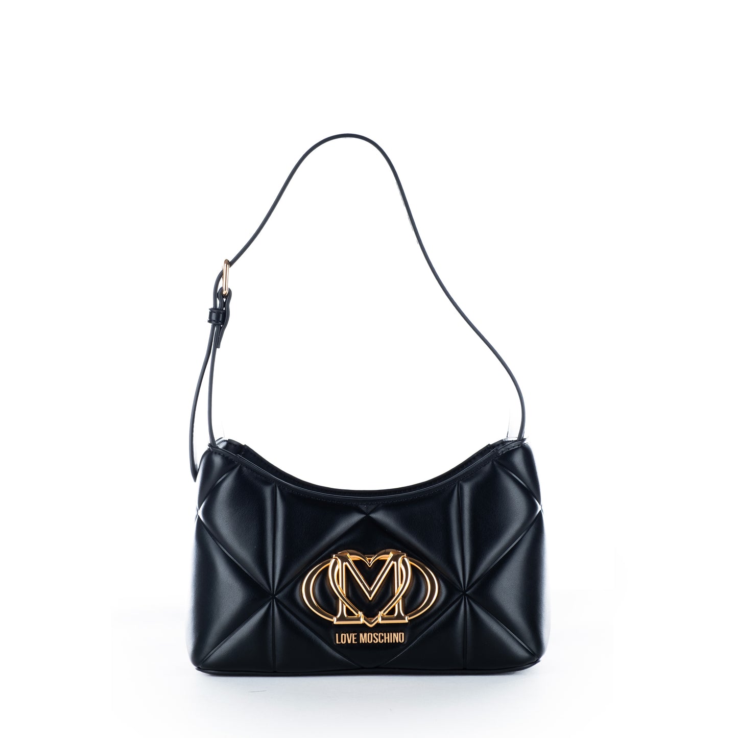 Bolsa Tiracolo Love Moschino Preta Matelassê com Logo Dourado e Alça Ajustável