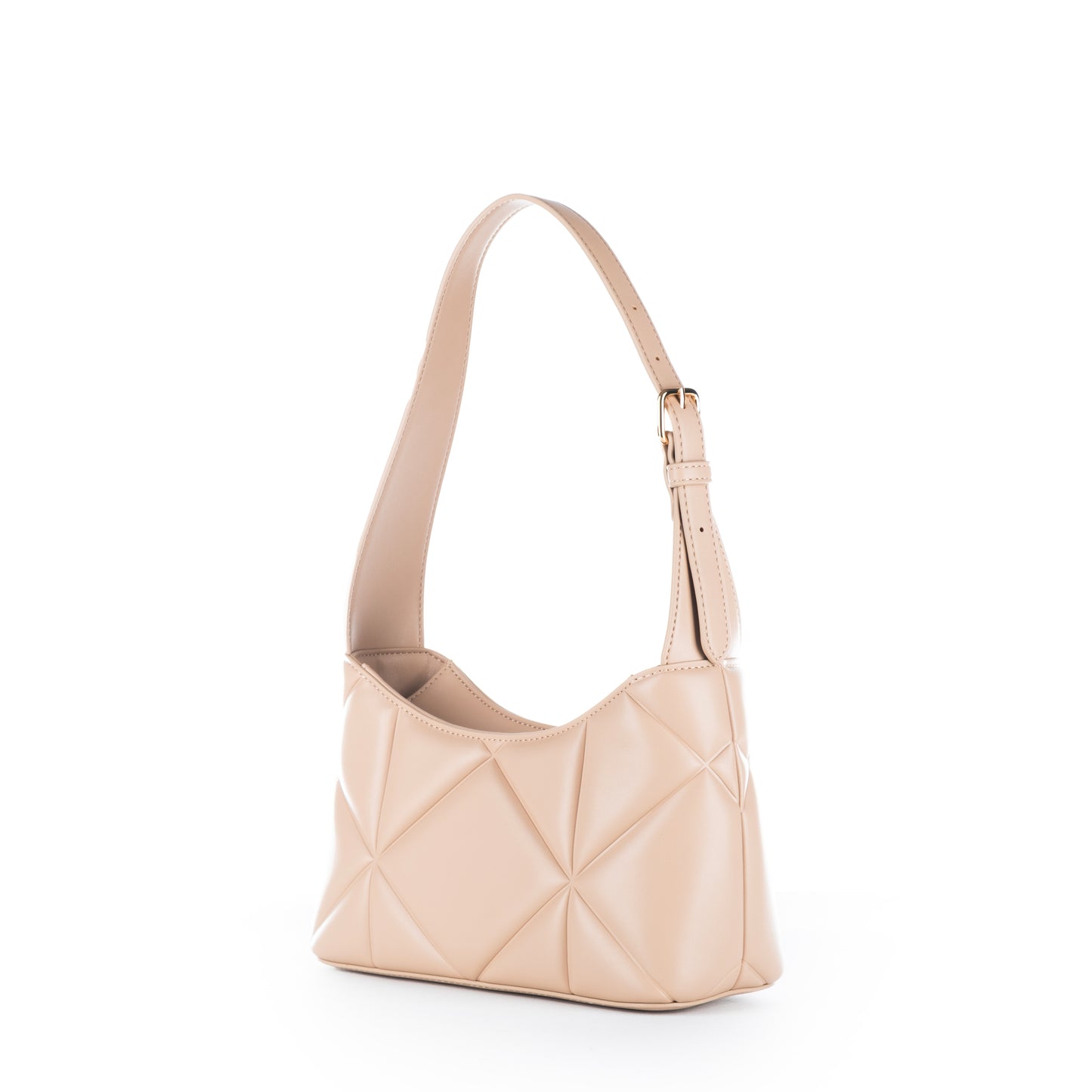 Bolsa Tiracolo Love Moschino Bege Matelassê com Logo Dourado e Alça Ajustável