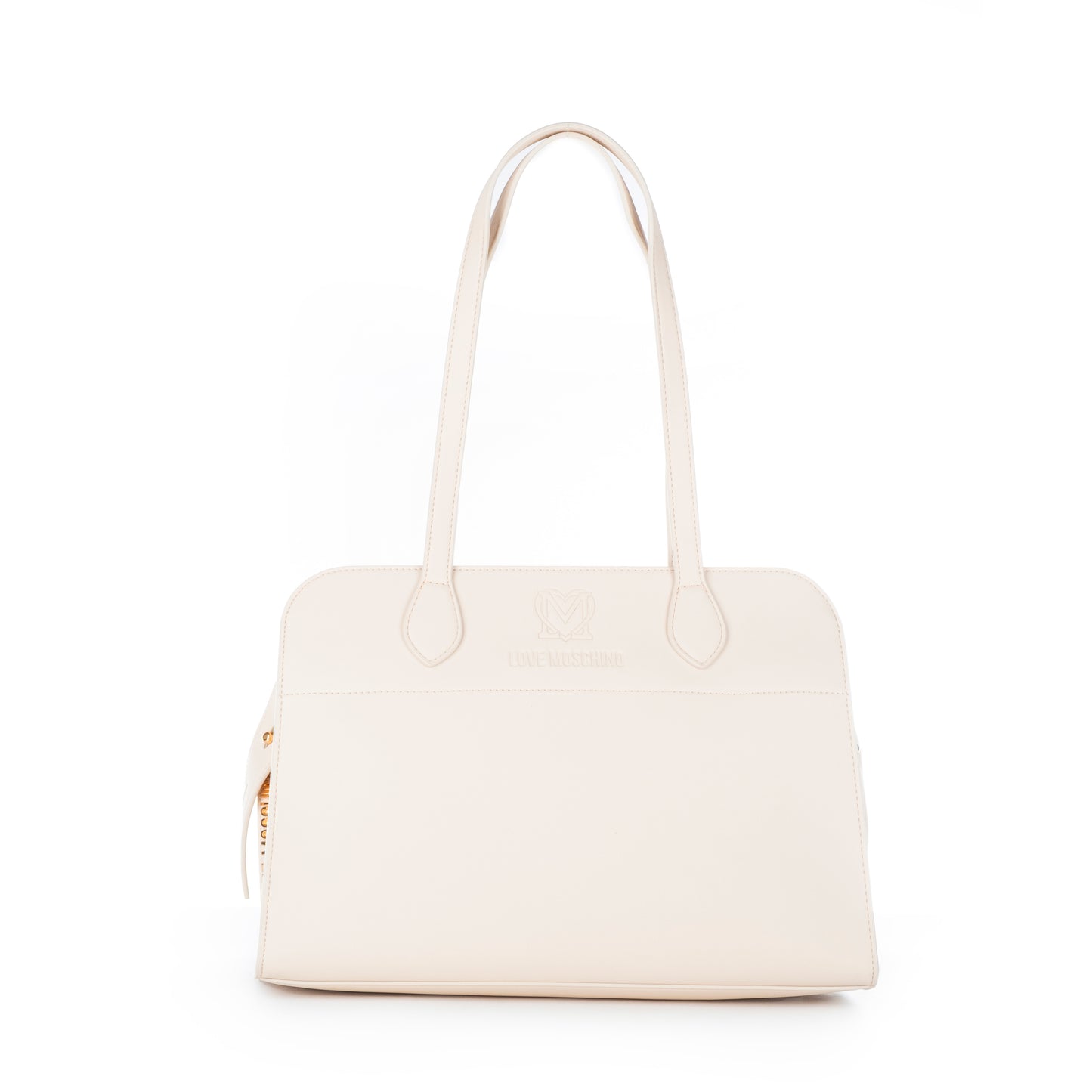 Bolsa de Ombro Love Moschino Bege com Logo Dourado e Alças Longas