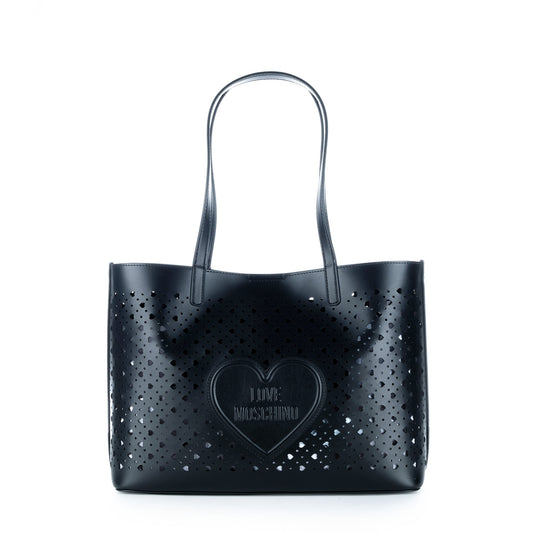 Bolsa Tote Love Moschino Preta com Recortes em Coração