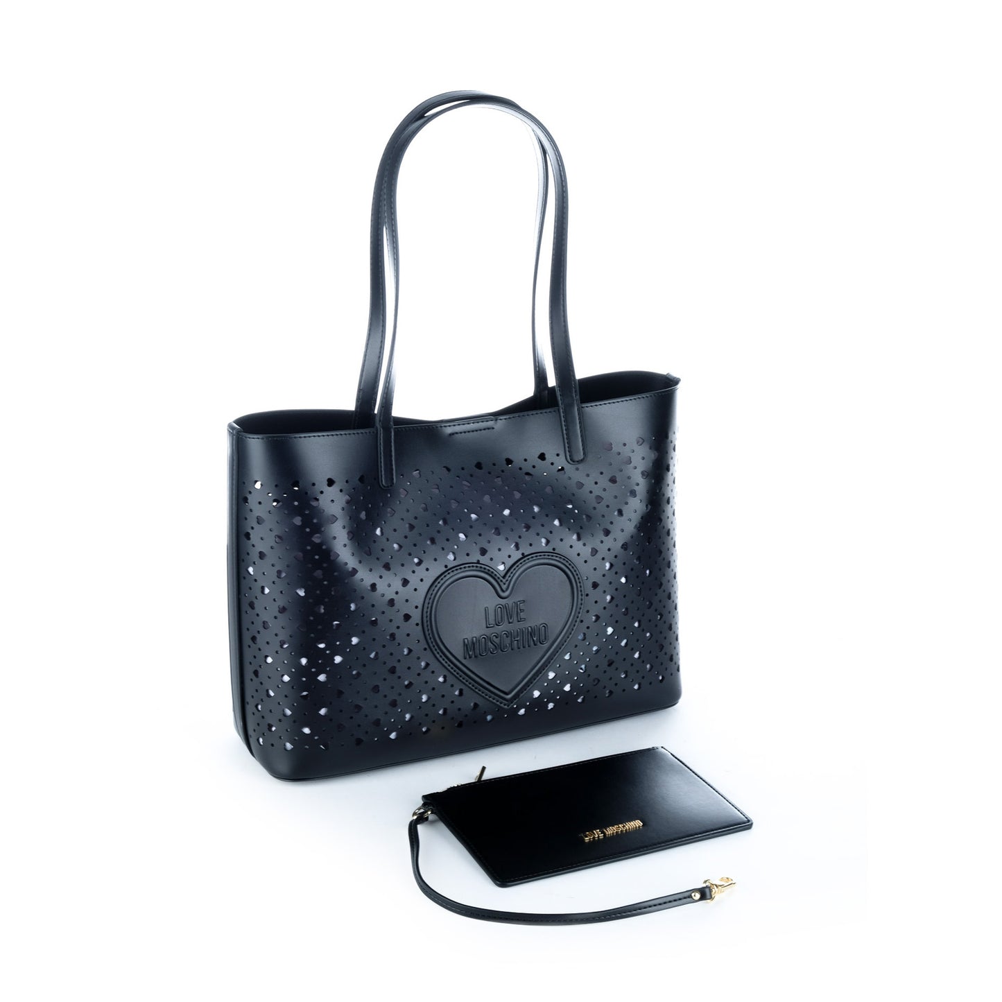 Bolsa Tote Love Moschino Preta com Recortes em Coração
