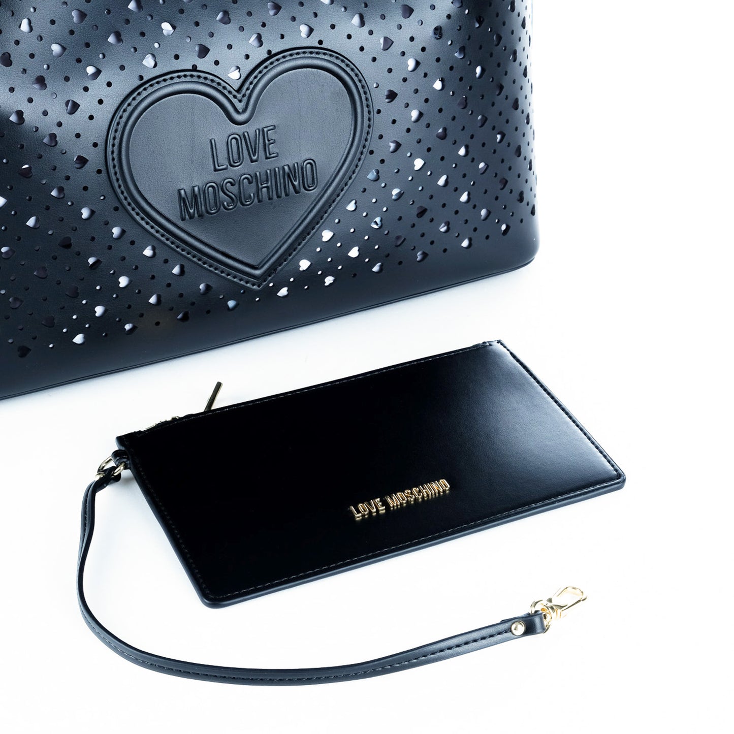 Bolsa Tote Love Moschino Preta com Recortes em Coração