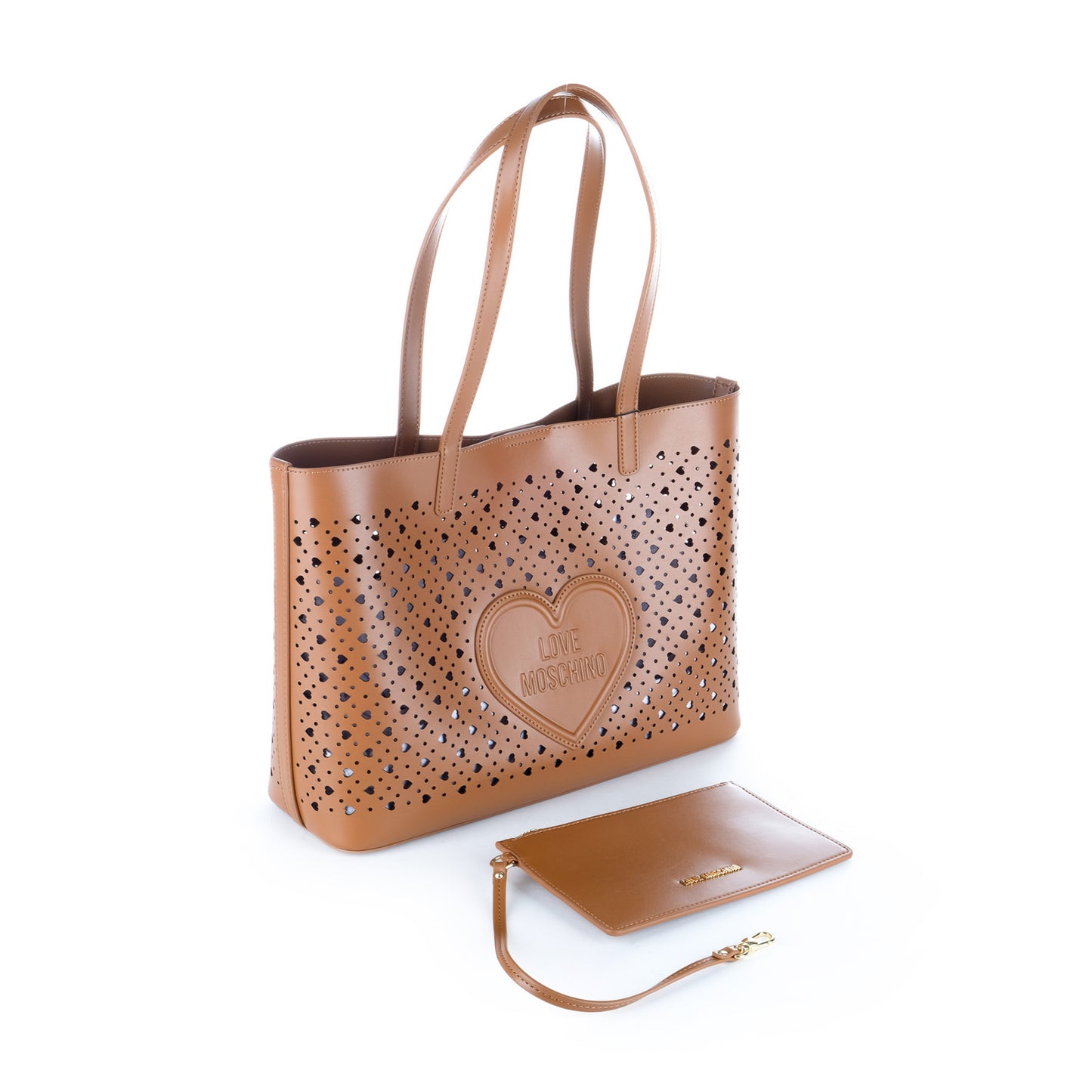 Bolsa Tote Love Moschino Camel com Recortes em Coração