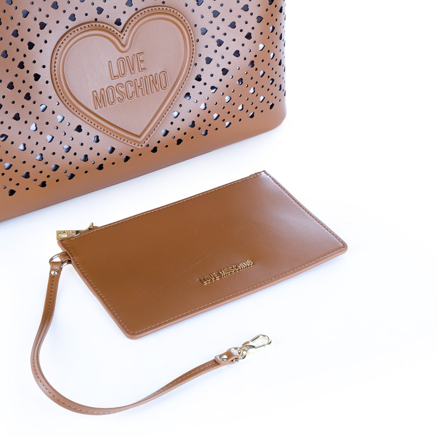 Bolsa Tote Love Moschino Camel com Recortes em Coração
