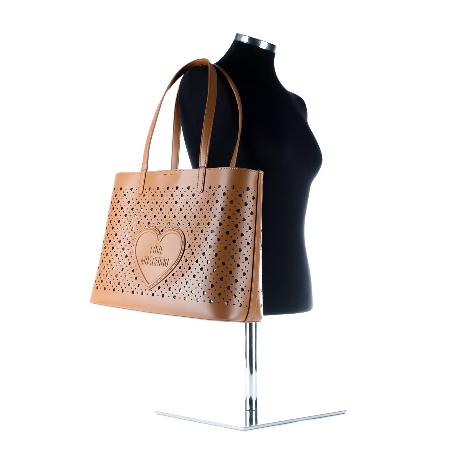 Bolsa Tote Love Moschino Camel com Recortes em Coração