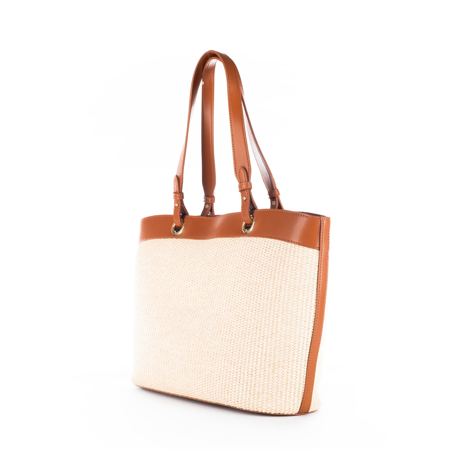 Bolsa Tote Love Moschino Bege e Branca com Logo e Detalhes Camel