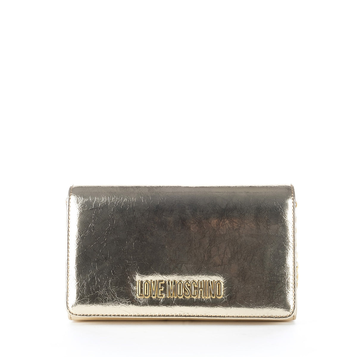 Bolsa Clutch Love Moschino Dourada com Acabamento Texturado