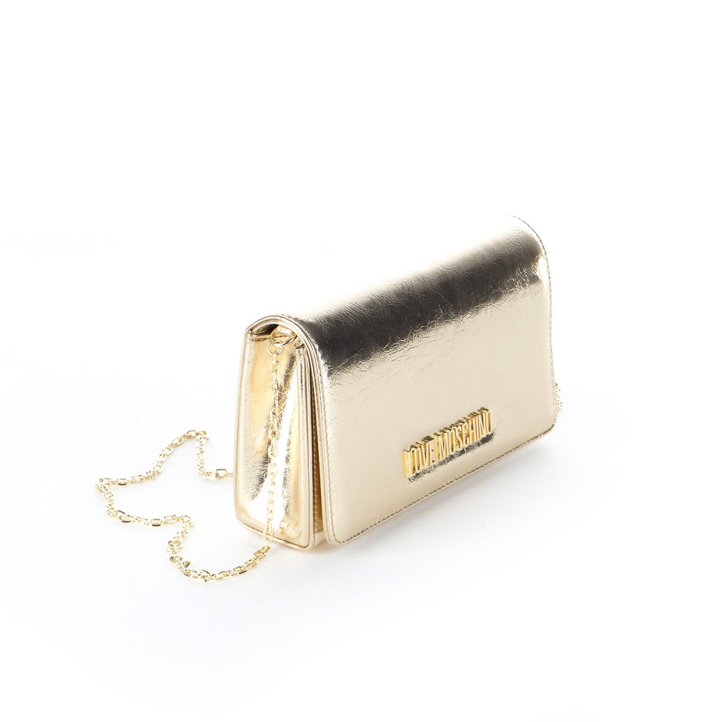 Bolsa Clutch Love Moschino Dourada com Acabamento Texturado