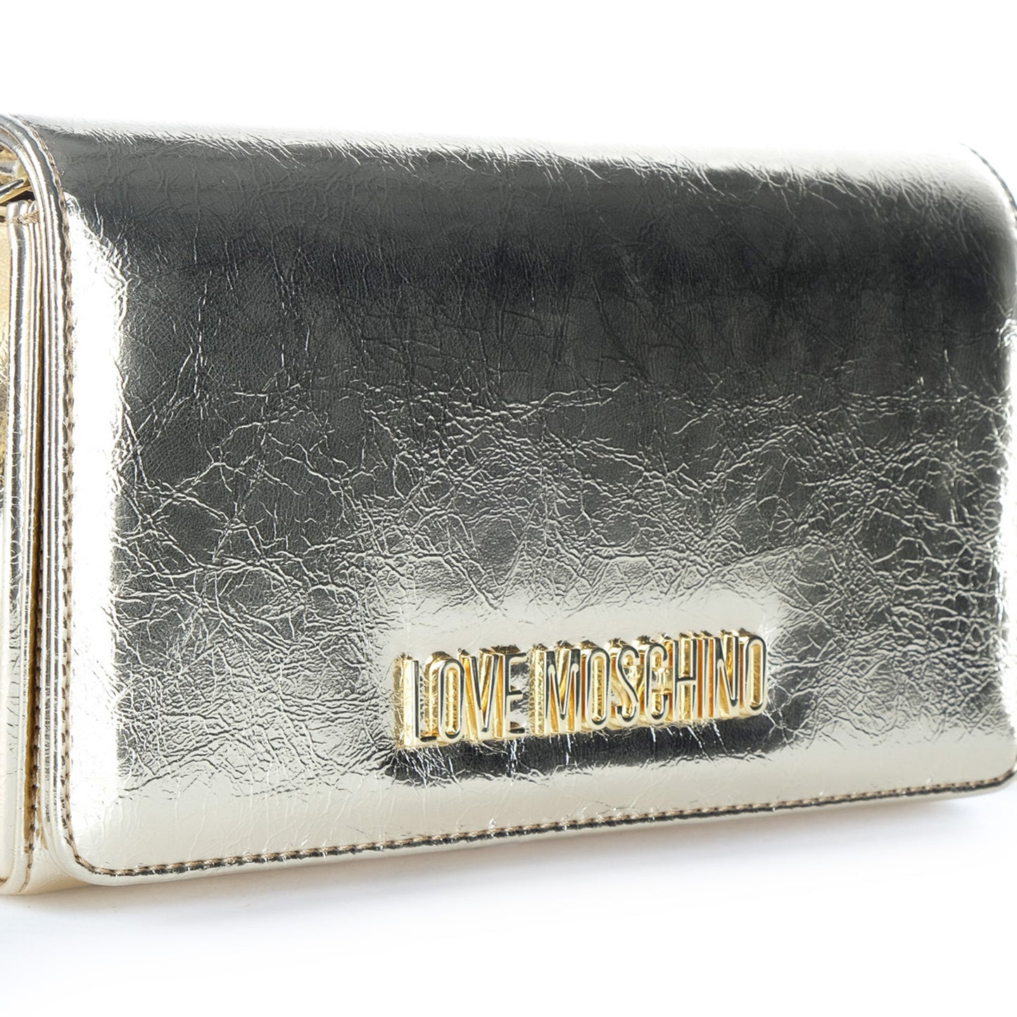 Bolsa Clutch Love Moschino Dourada com Acabamento Texturado