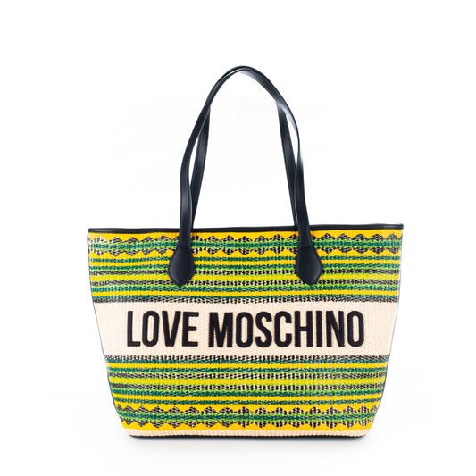 Bolsa Tote Love Moschino Multicolor com Padrão Geométrico e Logo Frontal
