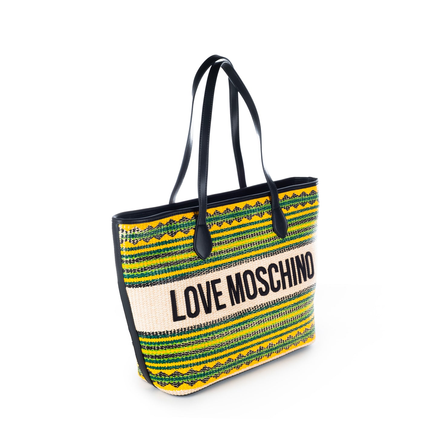 Bolsa Tote Love Moschino Multicolor com Padrão Geométrico e Logo Frontal