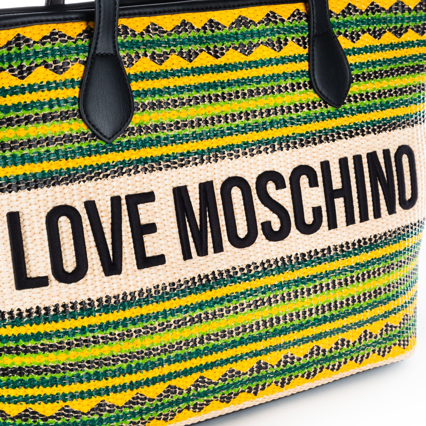 Bolsa Tote Love Moschino Multicolor com Padrão Geométrico e Logo Frontal
