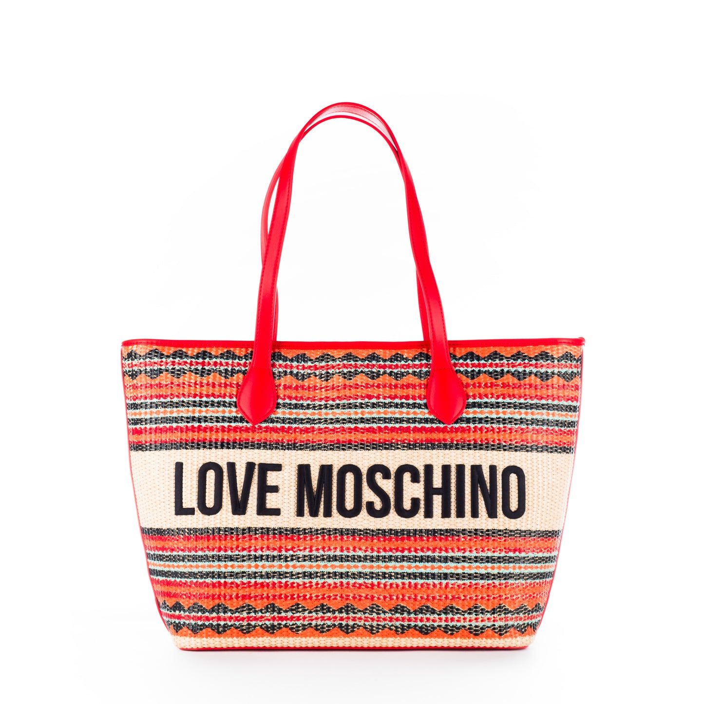 Bolsa Tote Love Moschino Multicolor com Padrão Étnico e Logo Frontal
