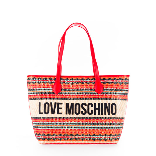 Bolsa Tote Love Moschino Multicolor com Padrão Étnico e Logo Frontal