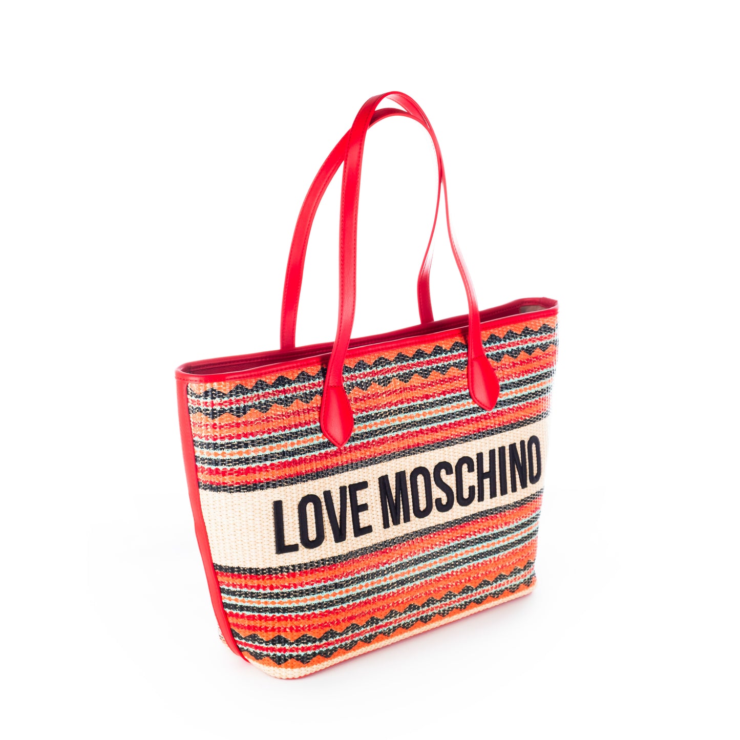 Bolsa Tote Love Moschino Multicolor com Padrão Étnico e Logo Frontal