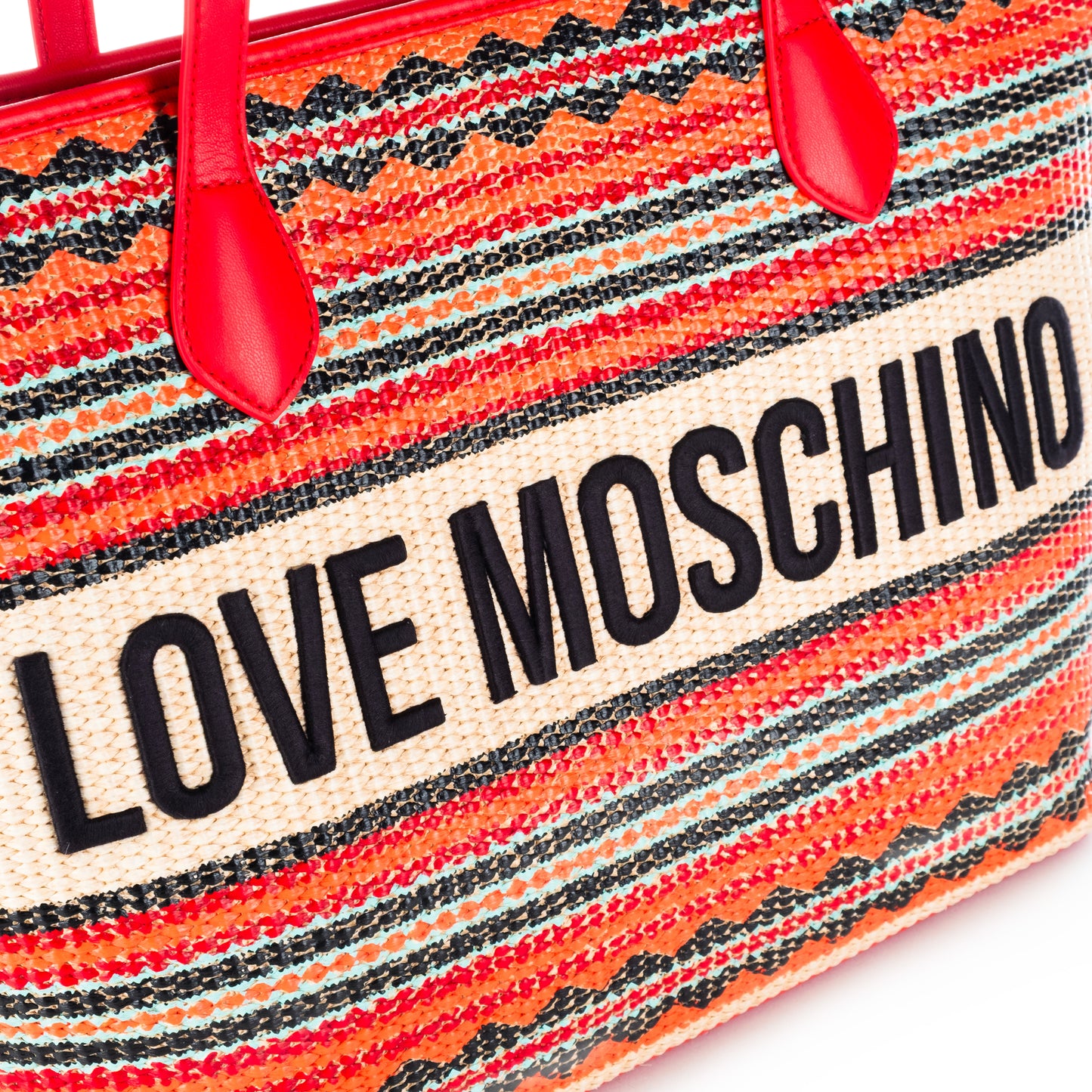 Bolsa Tote Love Moschino Multicolor com Padrão Étnico e Logo Frontal