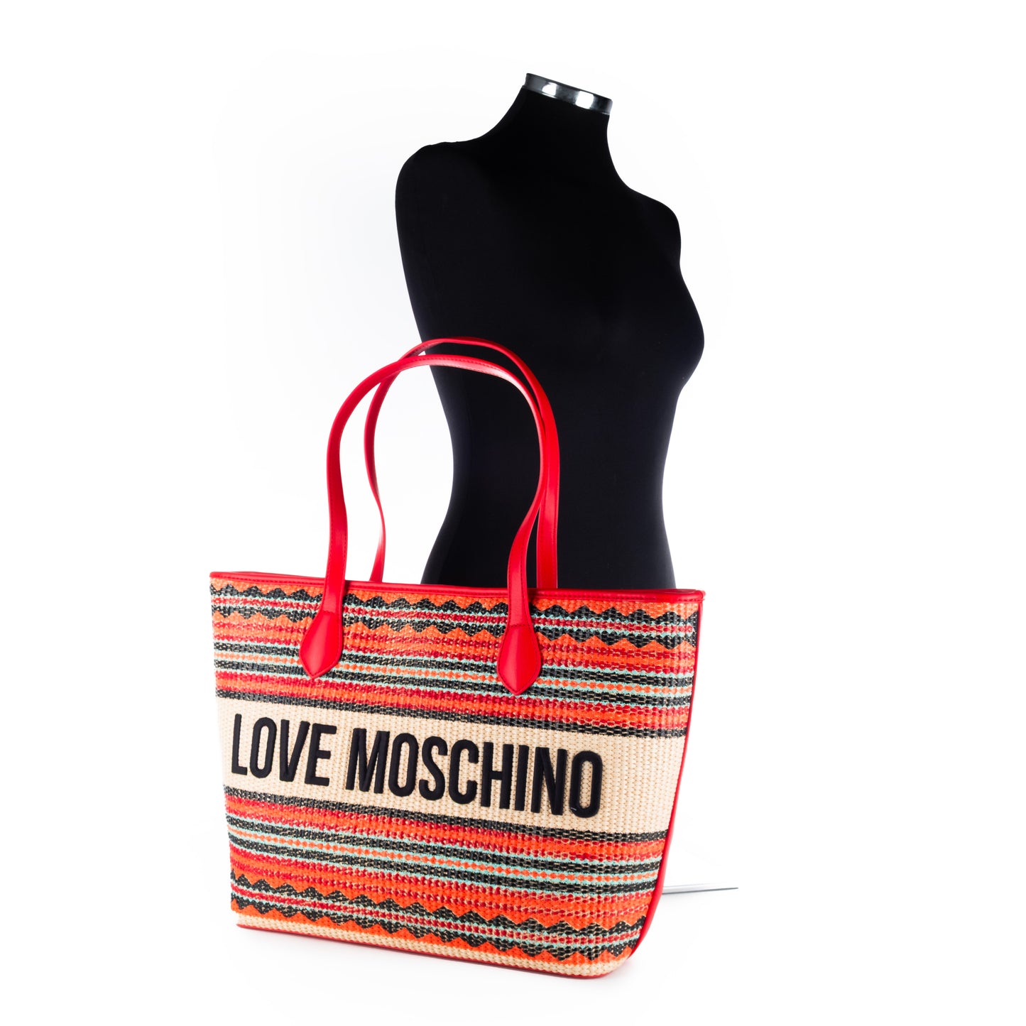 Bolsa Tote Love Moschino Multicolor com Padrão Étnico e Logo Frontal