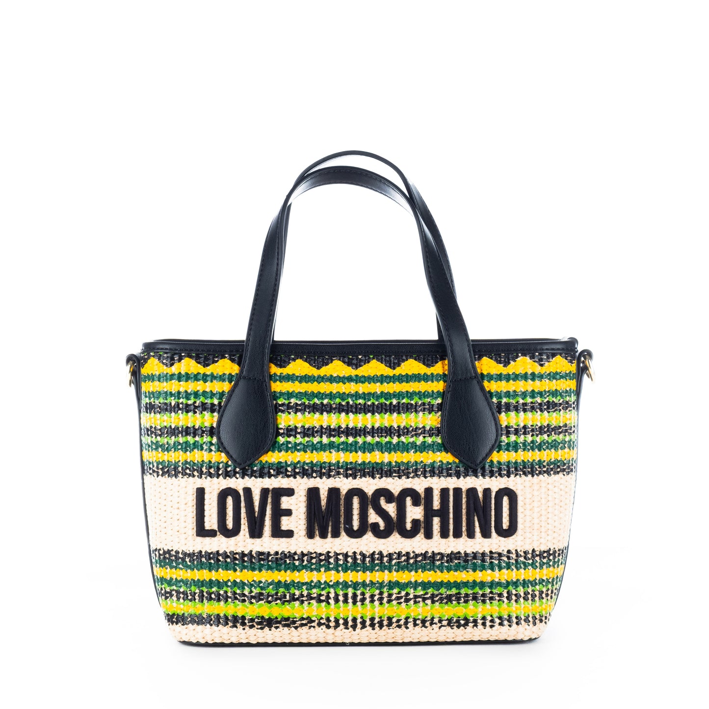 Bolsa Tote Love Moschino Multicolor com Padrão Geométrico e Logo Frontal