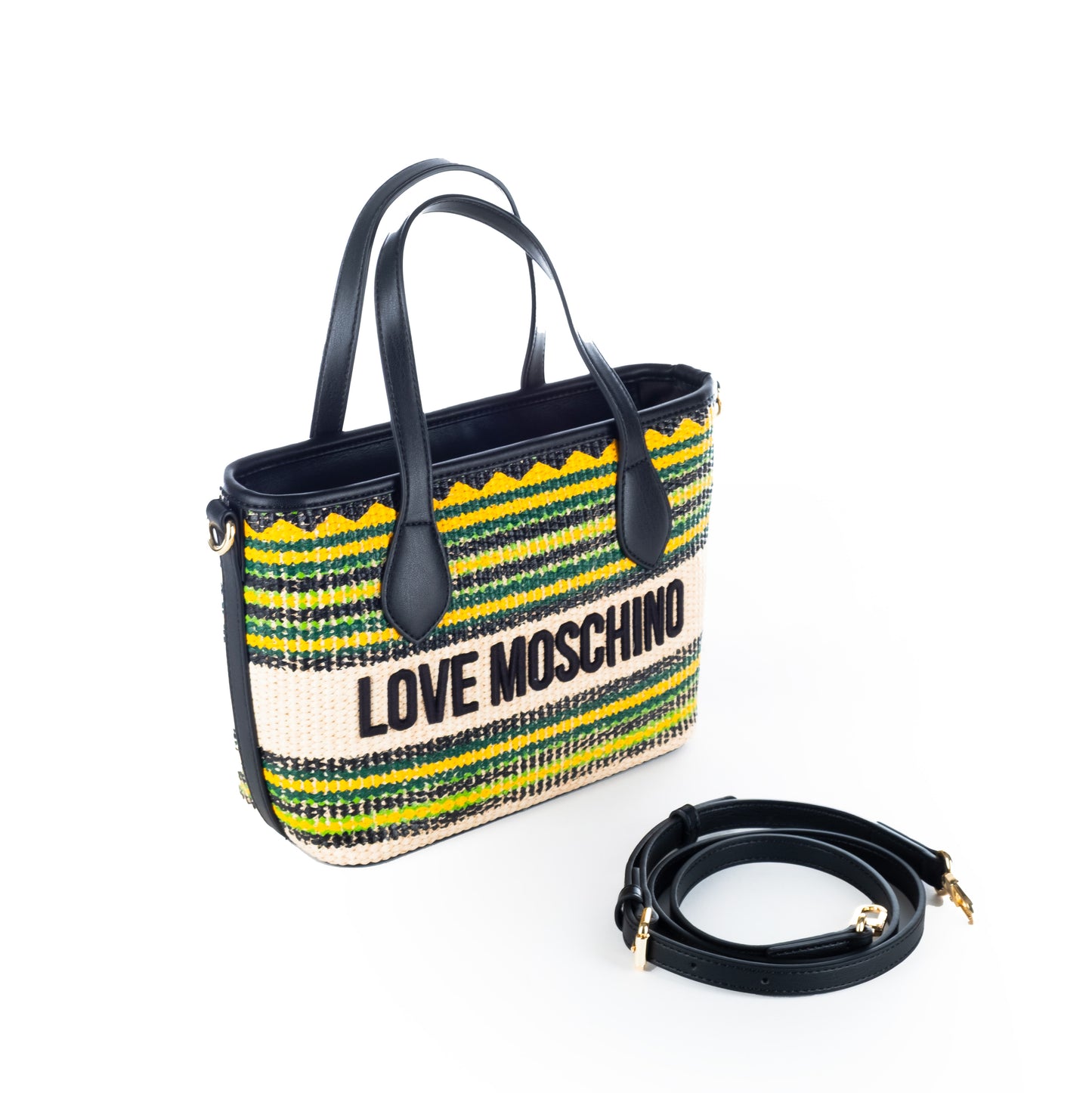 Bolsa Tote Love Moschino Multicolor com Padrão Geométrico e Logo Frontal