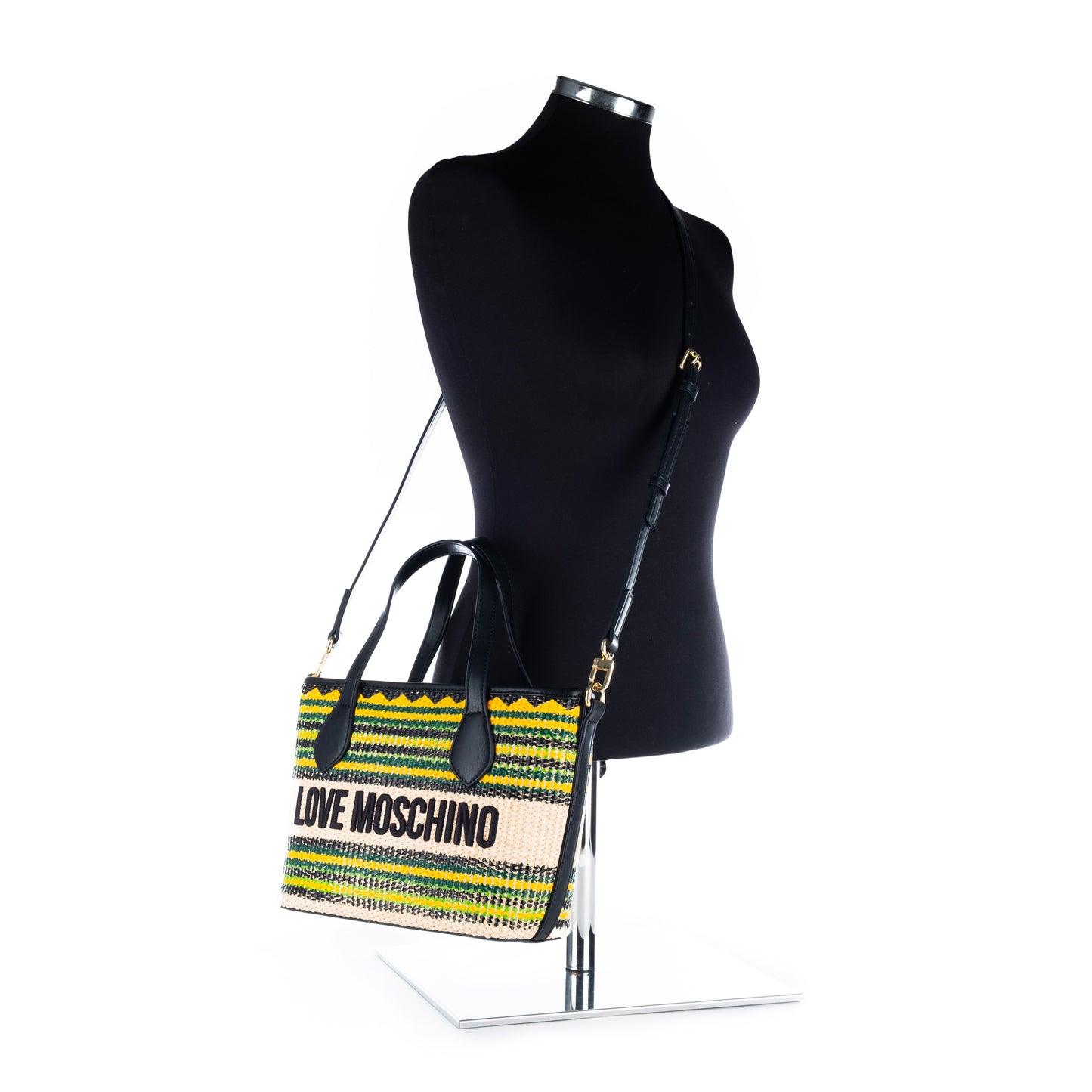 Bolsa Tote Love Moschino Multicolor com Padrão Geométrico e Logo Frontal