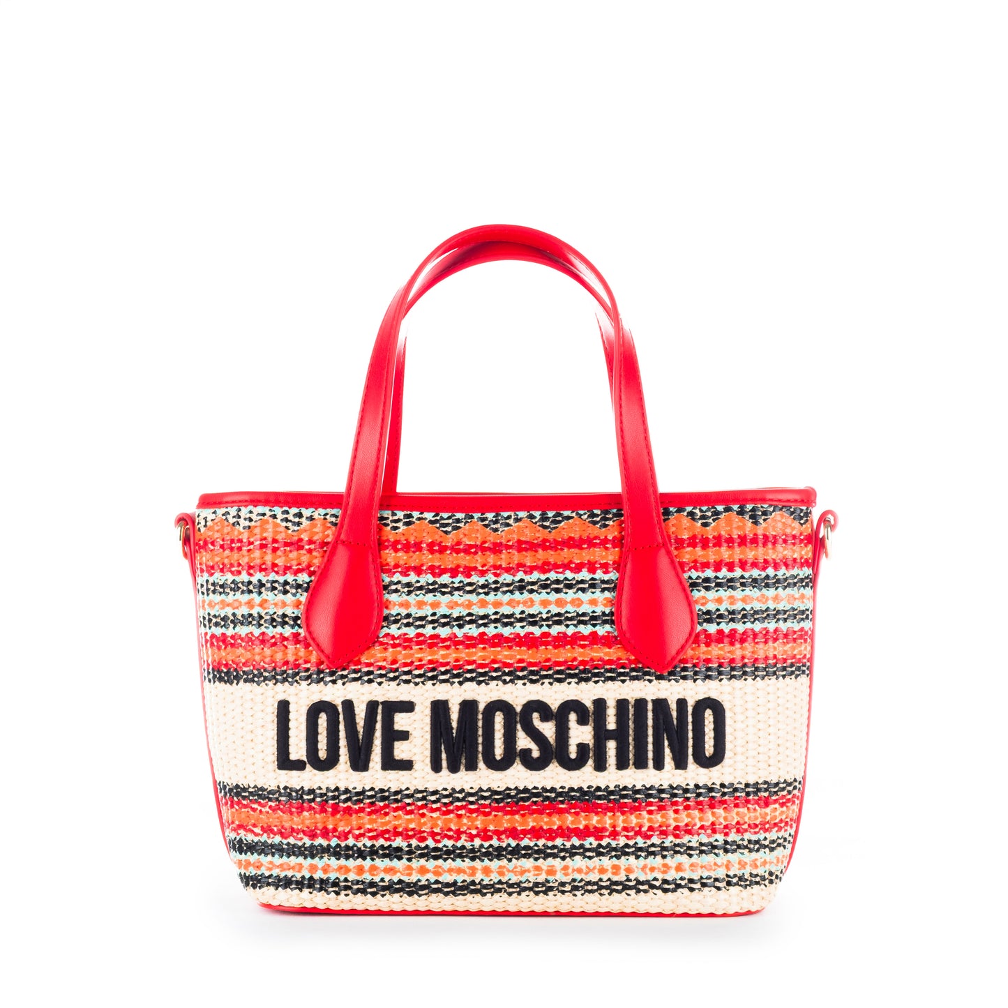 Bolsa Tote Love Moschino Multicolor com Padrão Étnico e Logo Frontal