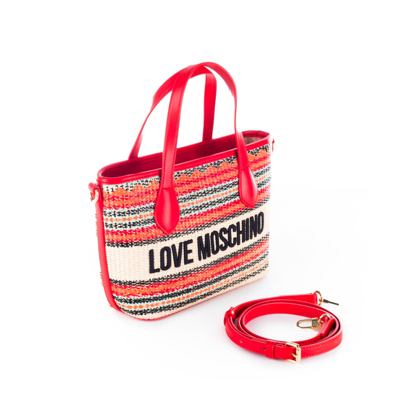 Bolsa Tote Love Moschino Multicolor com Padrão Étnico e Logo Frontal