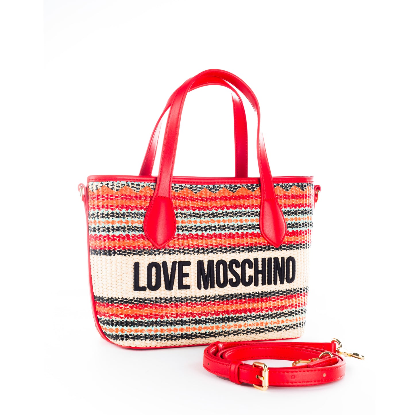 Bolsa Tote Love Moschino Multicolor com Padrão Étnico e Logo Frontal