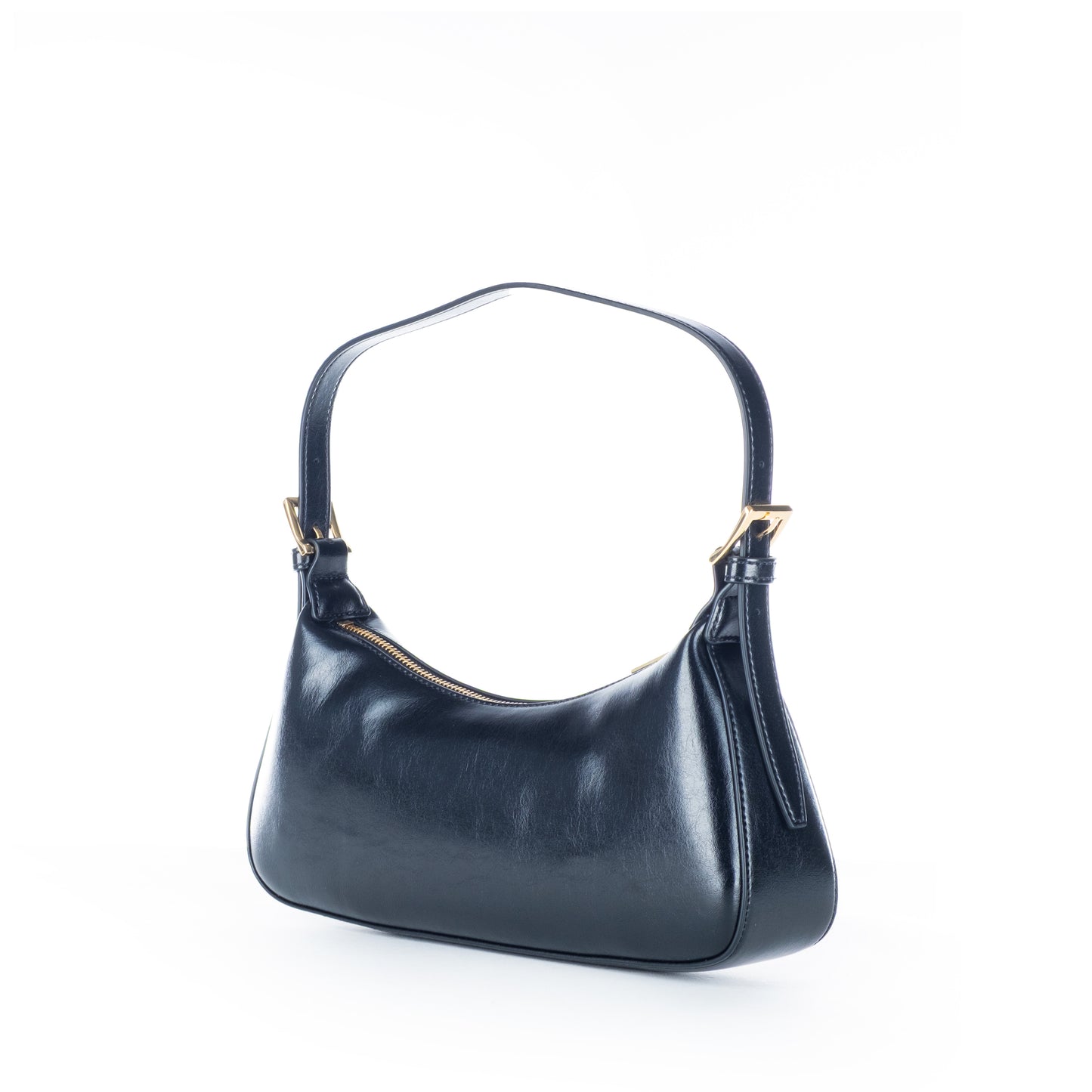 Bolsa de Ombro Love Moschino Preta Verniz com Logo Dourado e Alça Curta