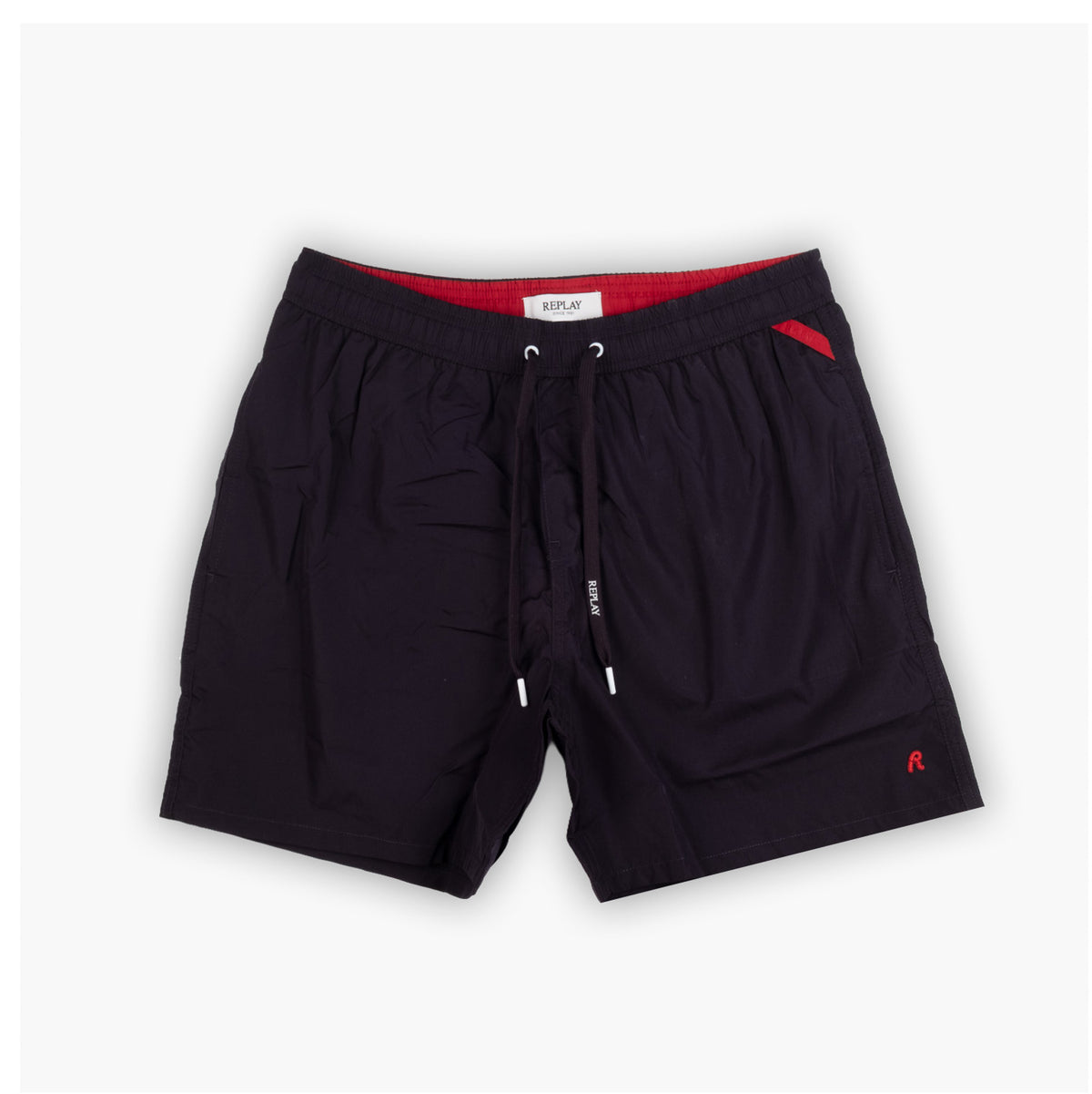 Calções de Banho Homem Replay Pretos com Cordão e Detalhes Vermelhos