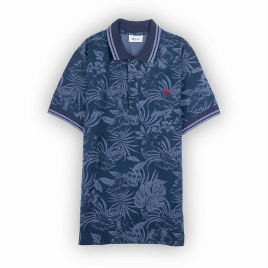 Polo Homem Replay Padrão Azul
