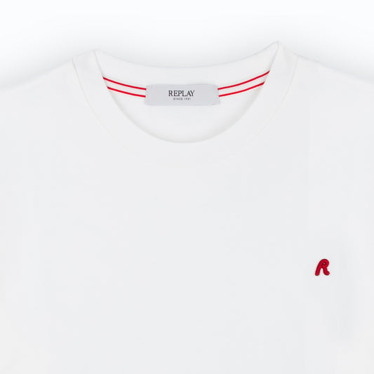 T-Shirt Homem Replay Branca com Detalhe Vermelho
