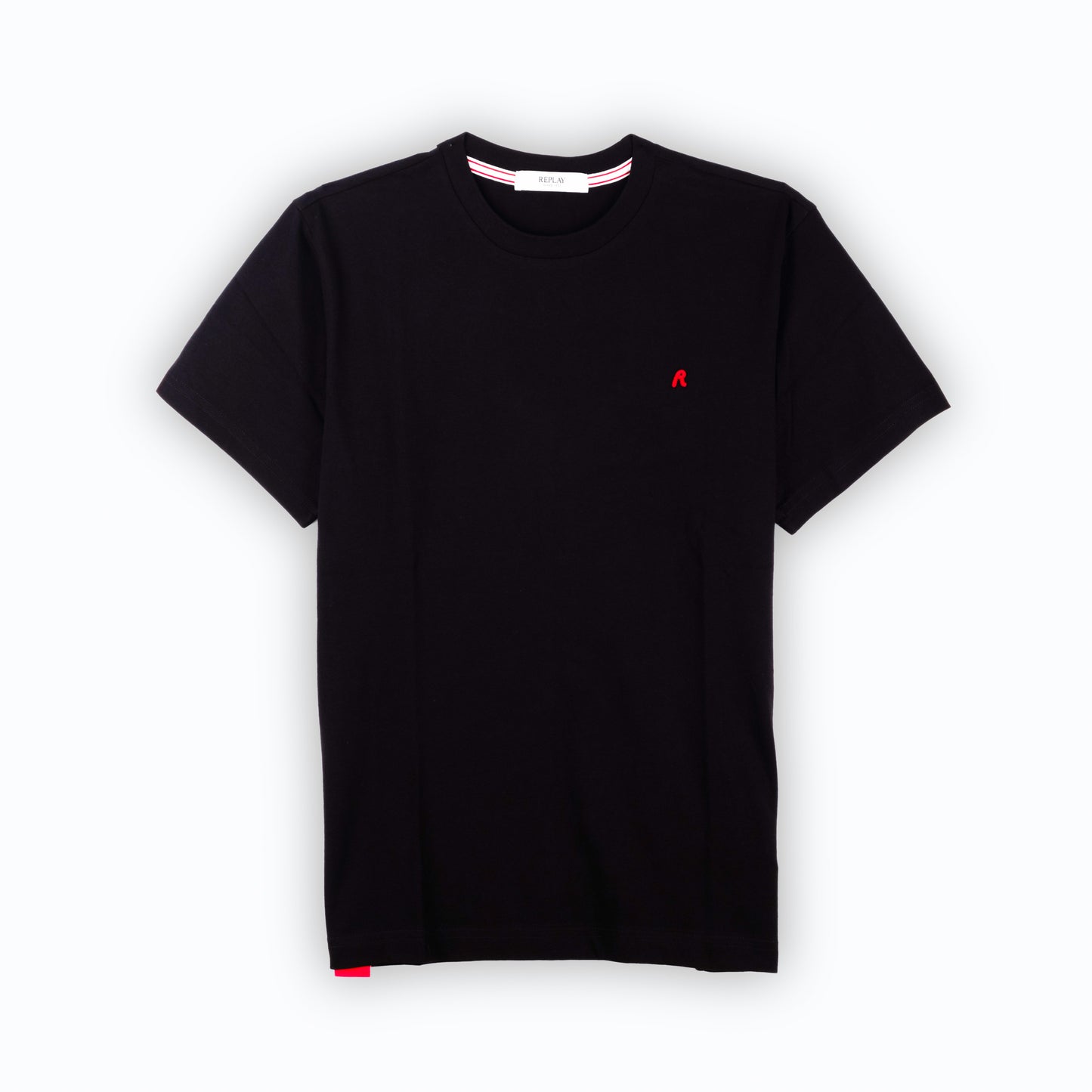 T-Shirt Homem Replay Preta com Logo Vermelho