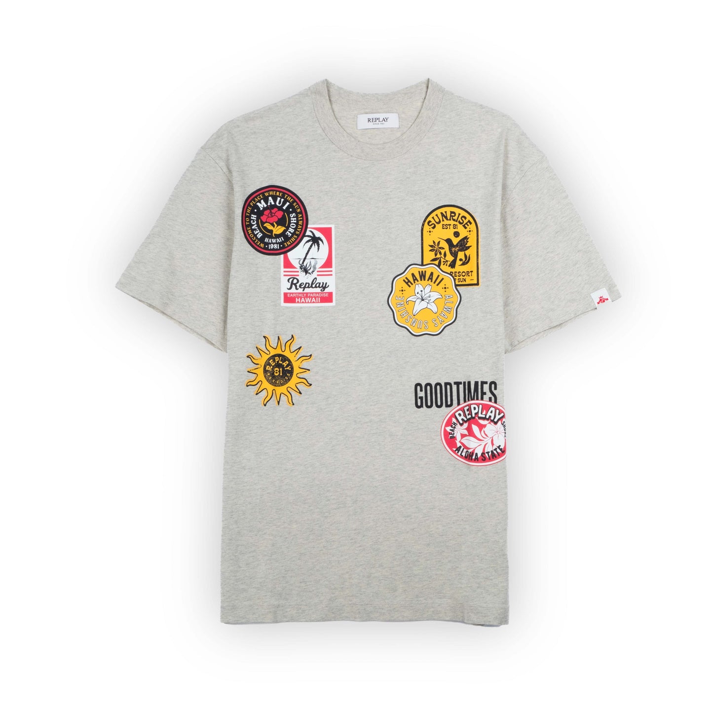 T-Shirt Homem Replay Cinzenta com Patches