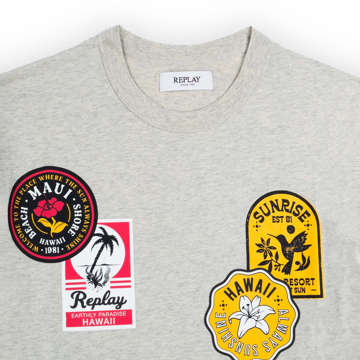 T-Shirt Homem Replay Cinzenta com Patches