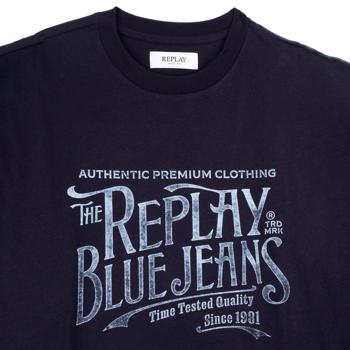 T-Shirt Homem Replay Azul Escura com Estampa