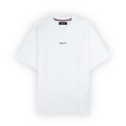 T-Shirt Homem Replay Branca com Logo Minimalista