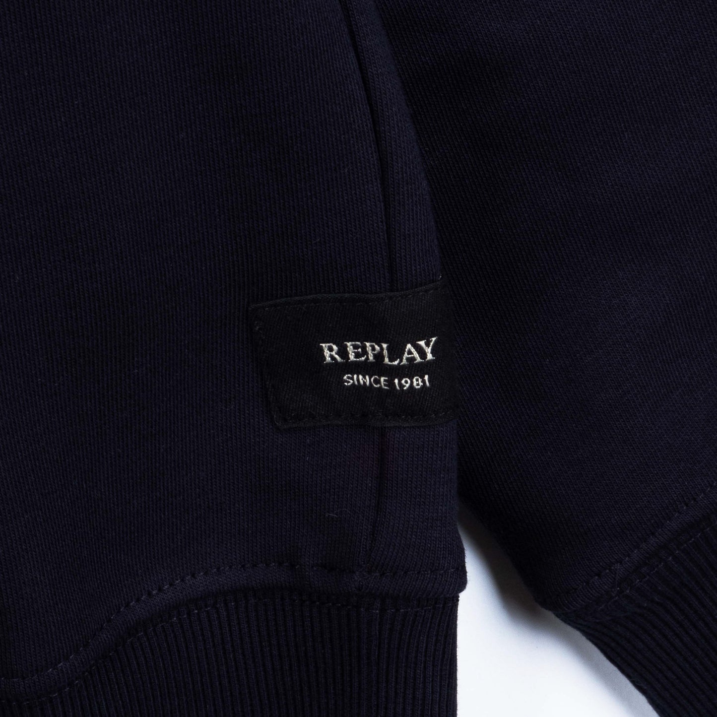 Sweatshirt com Capuz Homem Replay Azul Escuro em Algodão com Bolso Canguru e Ajuste com Cordão