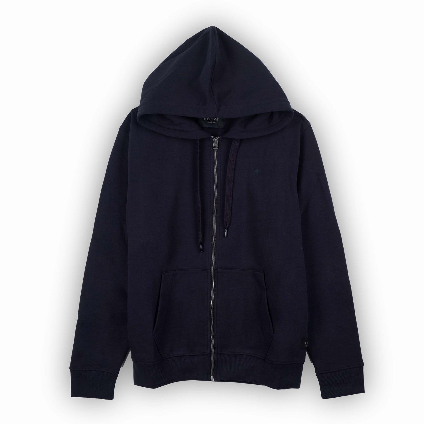 Sweatshirt com Capuz e Fecho Homem Replay Azul Escuro em Algodão com Bolsos e Ajuste com Cordão
