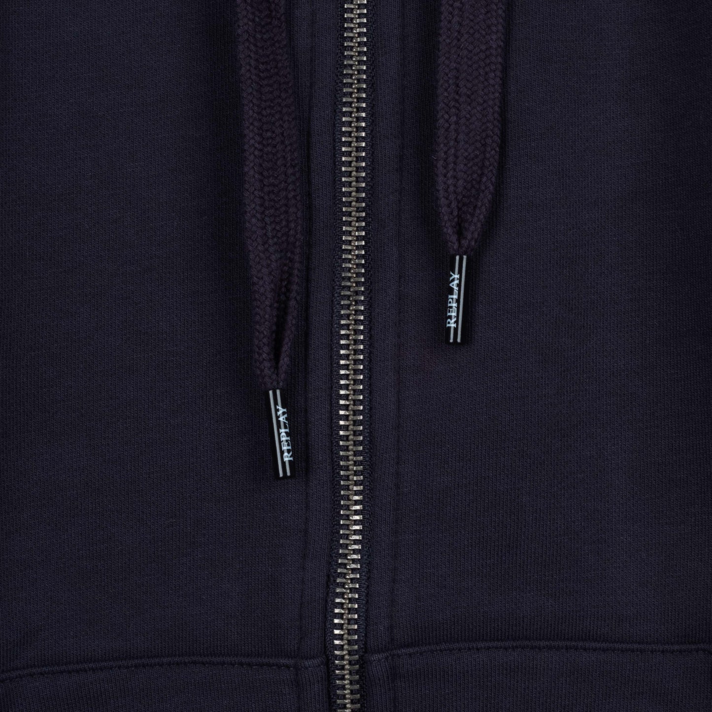 Sweatshirt com Capuz e Fecho Homem Replay Azul Escuro em Algodão com Bolsos e Ajuste com Cordão
